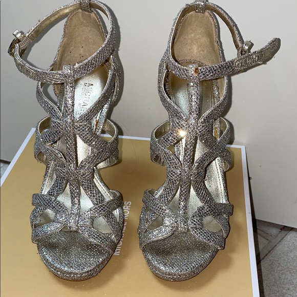 Michael Kors Sandra Platform Glitter Heels -Size 5- Champagne - Picture 1 of 8
